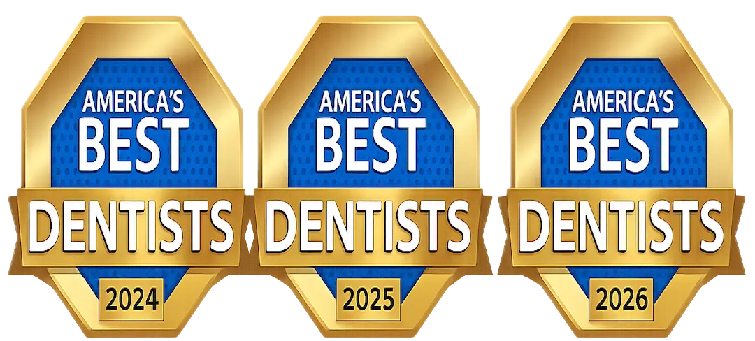America&rsquo;s Best Dentist award badges for 2024, 2025 and 2026 awarded to Dr. Gaganjot Khera, DDS, of Milpitas